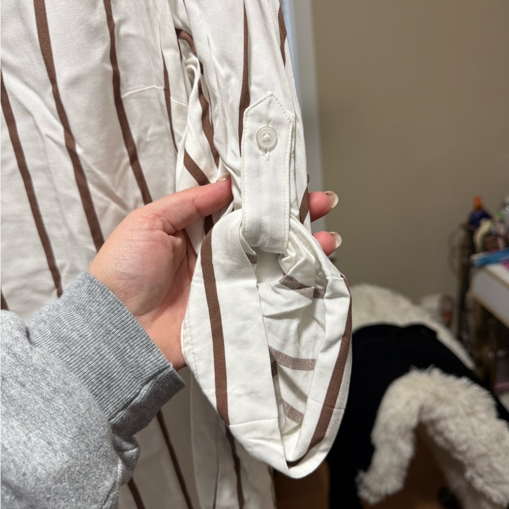 Torrid Size 0- Harper Striped 3/4 Sleeve Top - White and Brown - Picture 7 of 8